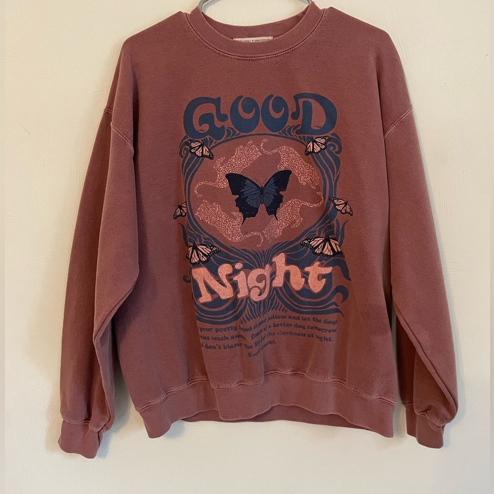 Urban Outfitters Pink “Good Night” Crewneck Sweatshirt